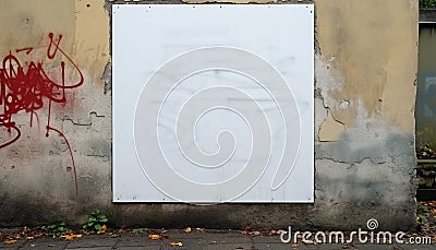 Dirty old concrete wall with damaged graffiti poster generated by AI Stock Photo