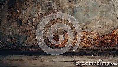 Dirty old wall with damaged rusty stained grunge background indoors generated by AI Stock Photo