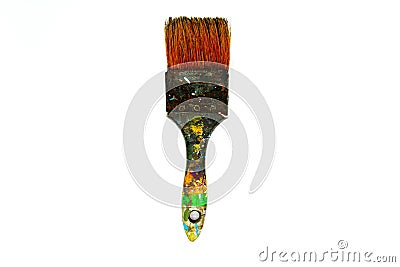 Dirty paint brush be stained with color on isolated white background Stock Photo