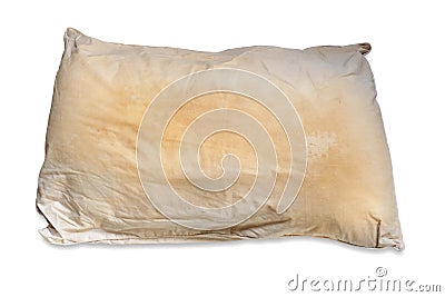 Dirty pillow isolated on white background, are a source of germs Stock Photo