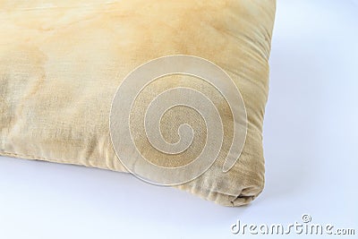 Dirty pillow on white background. Stock Photo