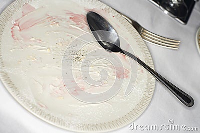 Dirty Plate and Silverware Stock Photo