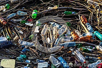 Dirty polluted waste water with garbages. Environment pollution concept. Urban environment issues in Orsova, Romania, 2020 Editorial Stock Photo