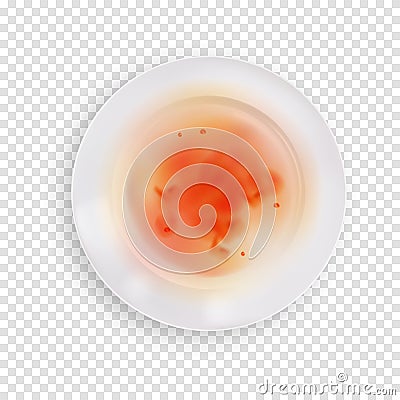 Dirty realistic plate isolated on transparent background, dish with leftovers of food. Top view of unwashed utensil Vector Illustration