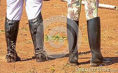 Dirty riding boots Stock Photo