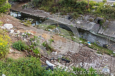 Dirty sewer in Rasht, Ir Stock Photo