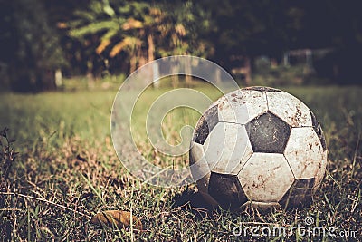 Dirty soccer ball on grass Stock Photo