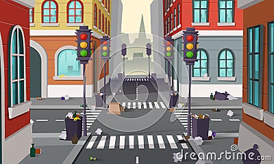 Dirty street with garbage, vector background Vector Illustration