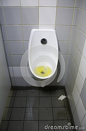 Dirty toilet at the airport Stock Photo