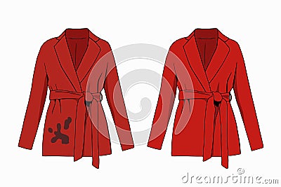 Dirty untidy casual coat with spots and neat clean clothes Cartoon Illustration