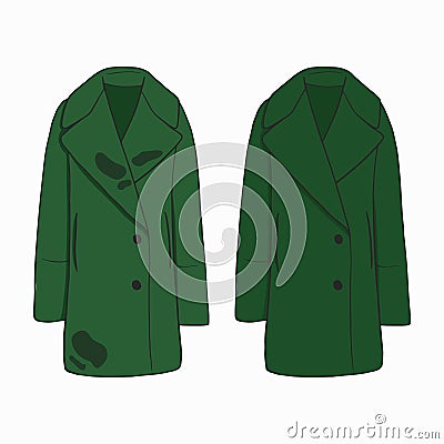 Dirty untidy casual coat with spots and neat clean clothes Cartoon Illustration