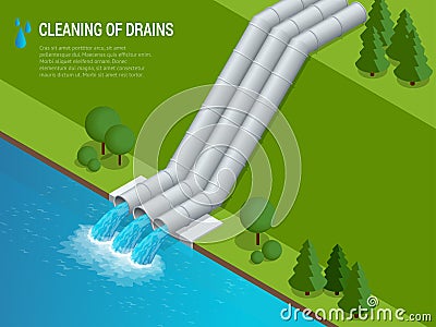 Cleaning of drains Cleaning of drains Discharge of liquid chemical waste. Vector Illustration