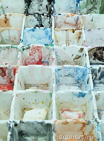 Dirty watercolor palette Stock Photo