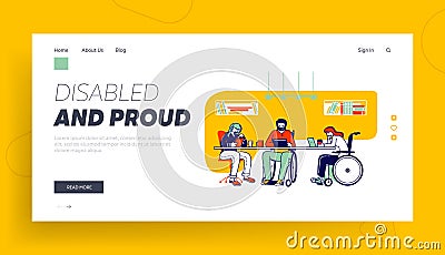 Disability, Disabled Persons Employment Website Landing Page. Handicapped Employees and Healthy Office Worker Vector Illustration