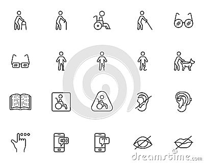 Disability line icons set Vector Illustration