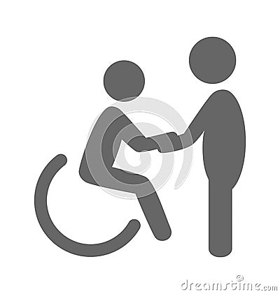 Disability man with helpmate pictogram flat icon isolated on whi Vector Illustration