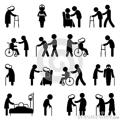 Disability people nursing and disabled health care icons Vector Illustration