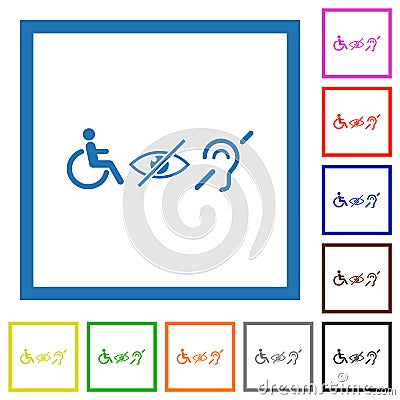 Disability symbols flat framed icons Vector Illustration