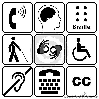 Disability symbols and signs collection Vector Illustration