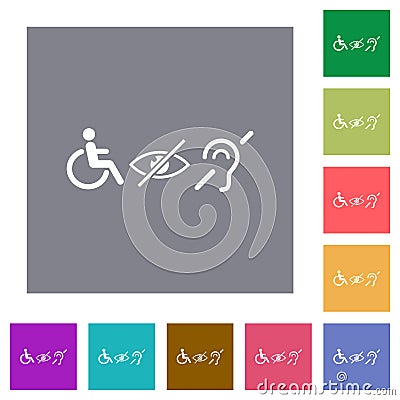 Disability symbols square flat icons Vector Illustration