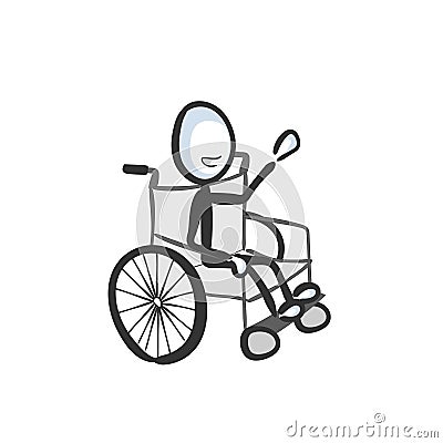 Disable handicap person on wheelchair. Vector simple Hospital patient. Stickman no face clipart cartoon. Hand drawn. Doodle sketch Cartoon Illustration