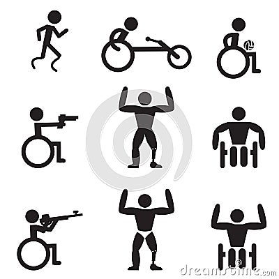 Disable Handicap Sport icons, runner, bodybuilding, shooting Vector Illustration