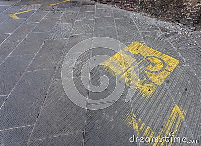 Disable parking with yellow painted marks Stock Photo