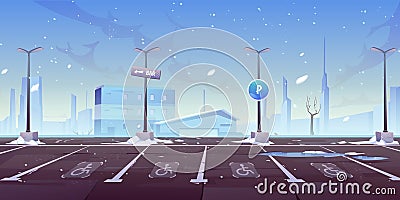 Disabled car parking on city street front view, Vector Illustration