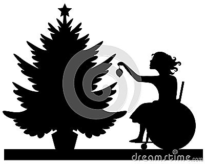 Disabled girl decorates the Christmas tree Vector Illustration