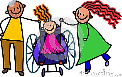 Disabled Girl and Parents Stock Photo