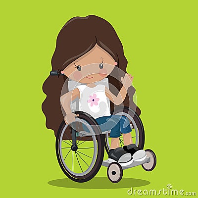 DISABLED GIRL RIGHT CURL YELLOWGREEN 06 Vector Illustration