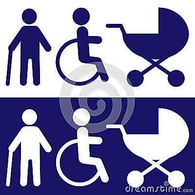 Disabled Icons for design.Vector.White in blue begraund. Vector Illustration