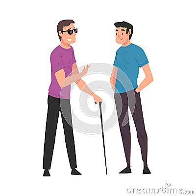 Disabled Man Meeting with His Friend, Blind Man Receiving Support and Having Good Time, Person Enjoying Full Life Vector Vector Illustration