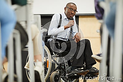 Disabled motivational speaker at conference Stock Photo