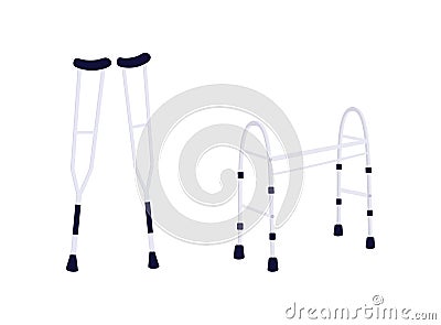 Disabled people equipment flat color vector objects set Vector Illustration