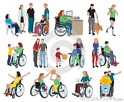 Disabled People Icons Set Vector Illustration