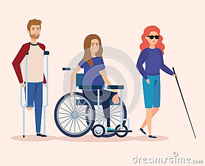 Disabled people with physical injury rehabilitation Vector Illustration