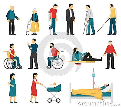 Disabled People Set Vector Illustration