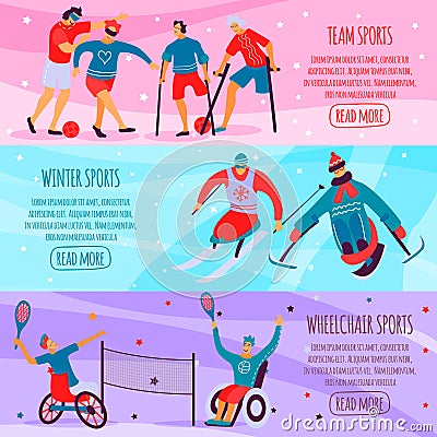 Disabled People Sport Flat Banner Set Vector Illustration