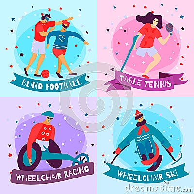 Disabled People Sport Flat Icon Set Vector Illustration