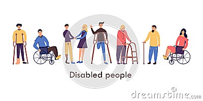 Disabled people. Young and old. Cartoon vector isolated Cartoon Illustration