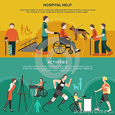 Disabled Person Banner Set Vector Illustration