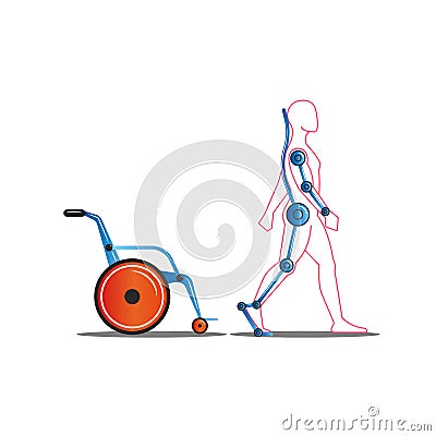 Disabled person getting out of a wheelchair using an exoskeleton concept vector illustration, medical servo technology for people Vector Illustration