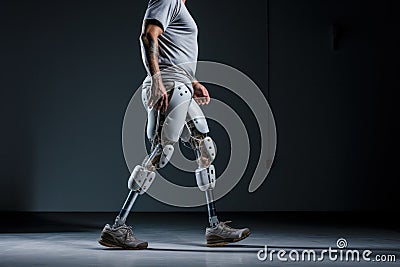 Disabled person with leg Cybernetic prosthetic leg. futuristic bionic prosthesis rehabilitation Stock Photo