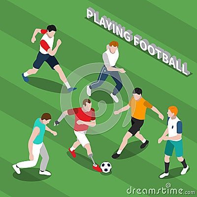 Disabled Person Playing Soccer Isometric Illustration Vector Illustration