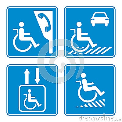 Disabled person warning sign, handicap sign type Illustration Stock Photo