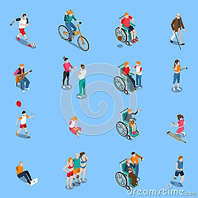 Disabled Persons Isometric Set Vector Illustration
