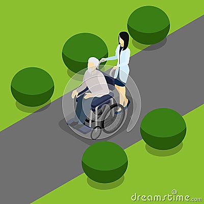 Disabled Retired People Life Isometric Banner Vector Illustration