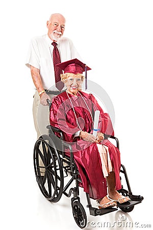 Disabled Senior Graduate and Spouse Stock Photo