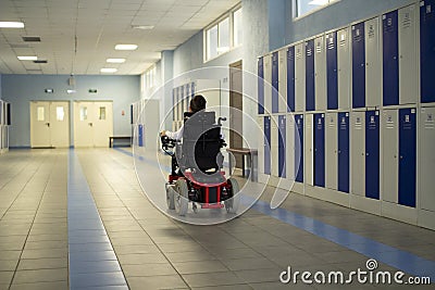 A disabled student in a wheelchair in primary school Editorial Stock Photo